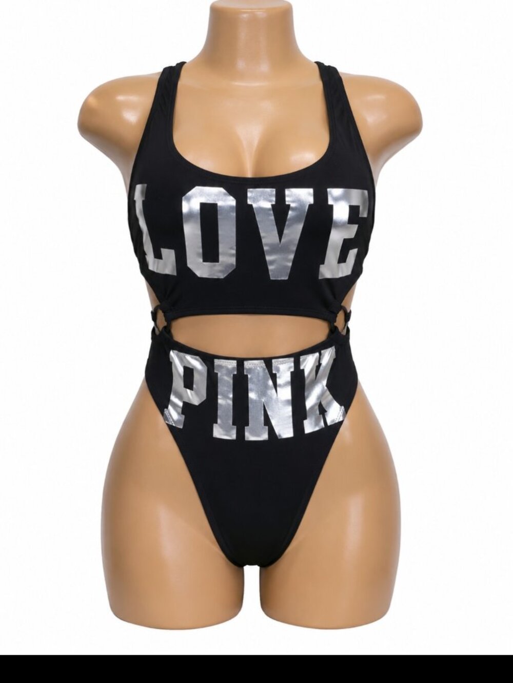 PINK Victoria's secret Black One- piece cutout Swimsuit Size Large